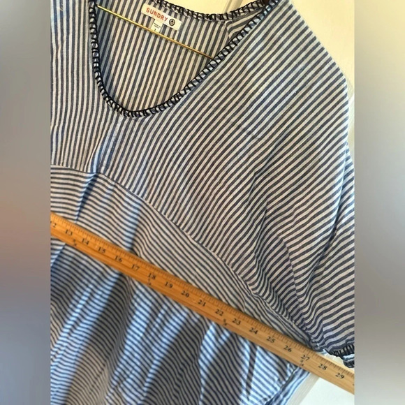 SUNDRY Anthropologie Blue White Stripe 100% Cotton Beach Pool Dress Sz 1 POCKETS - Picture 5 of 12